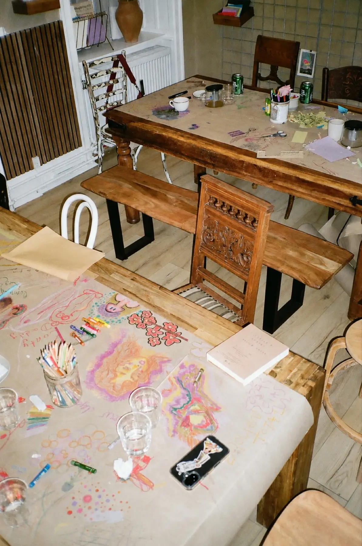 A table covered in craft materials